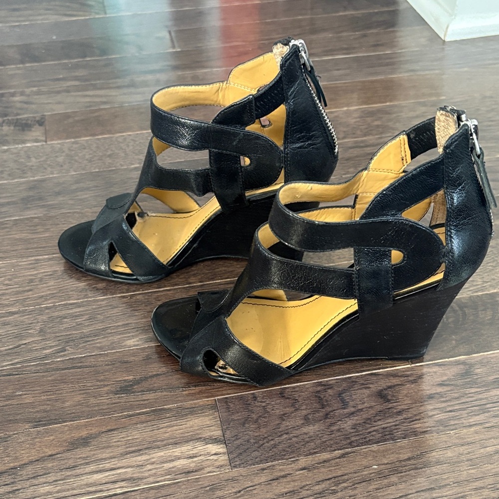 Nine West Black Strappy Wedges